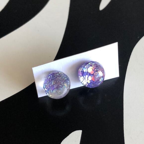 4 for $20 Round Purple Glitter Stud Earrings - Picture 1 of 3